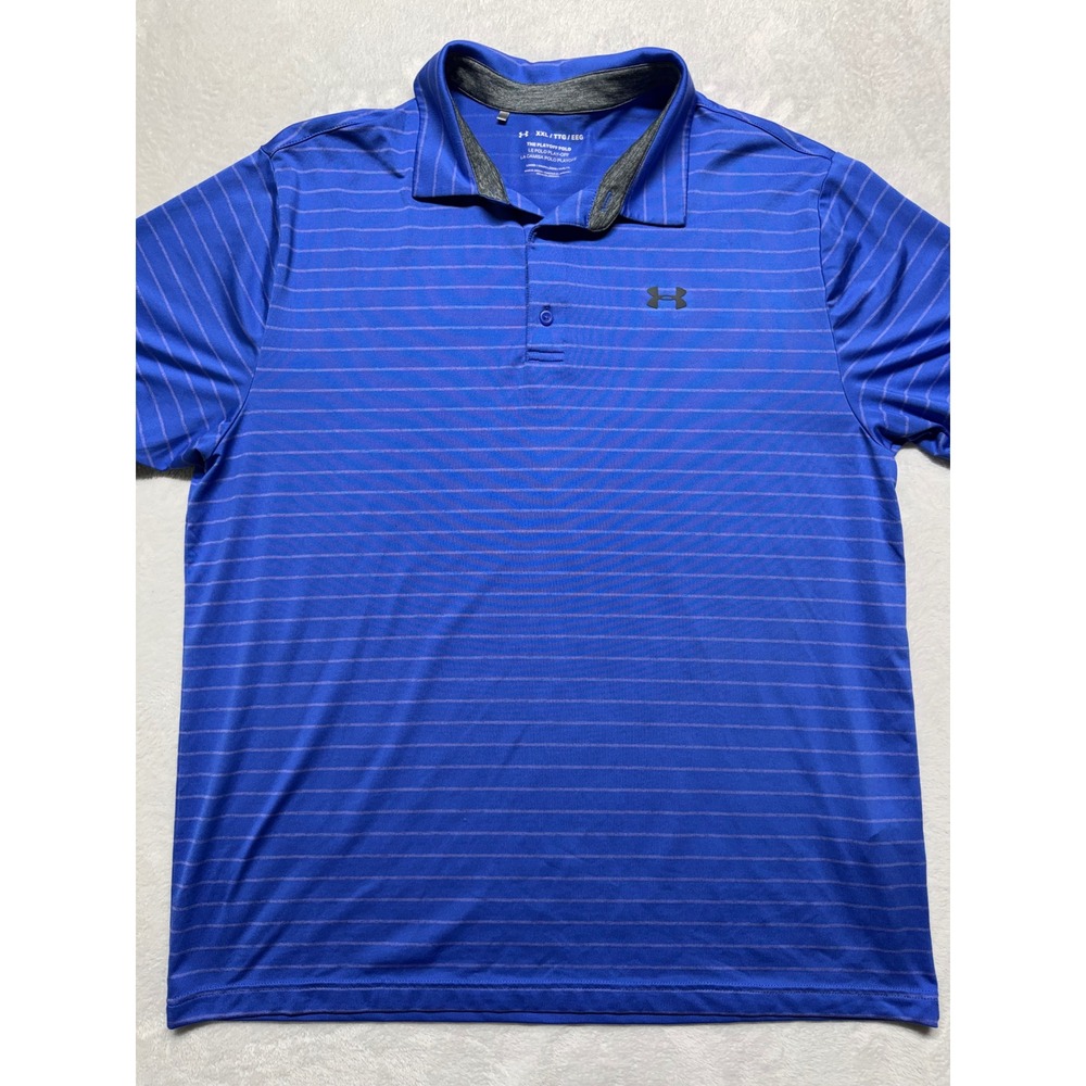 Under Armour Polo Mens XXL Blue Striped Short Sleeve Golf Shirt Loose Fit